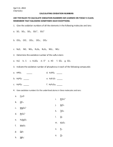 Oxidation Number Calculation Worksheet