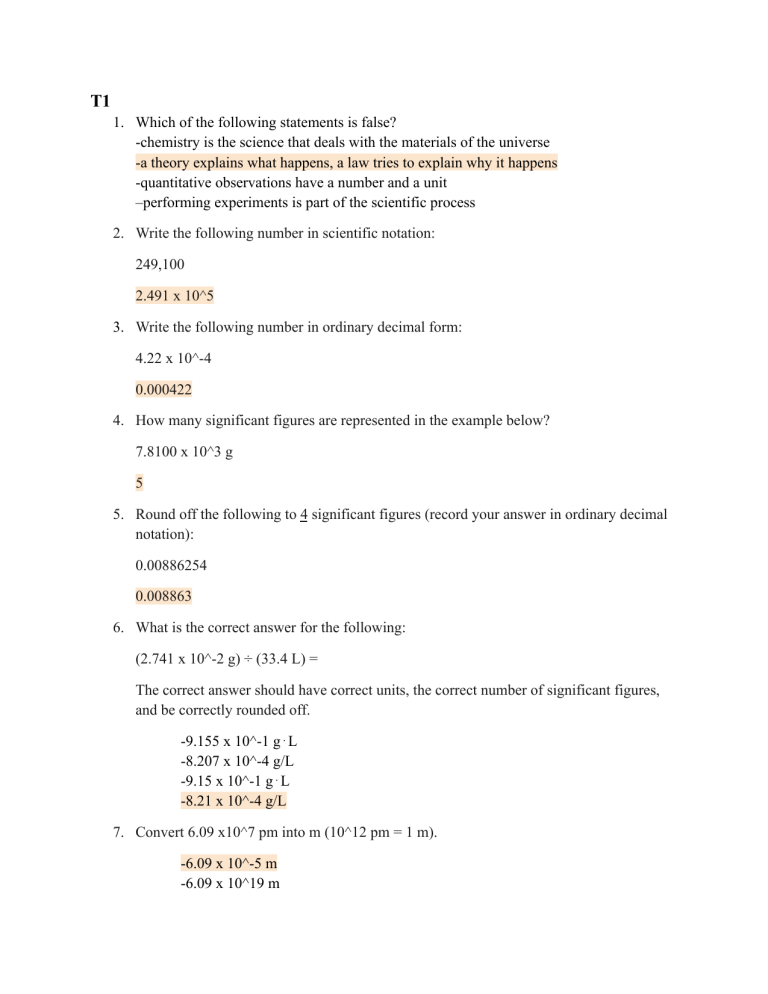 Chemistry Tests Chem 1040