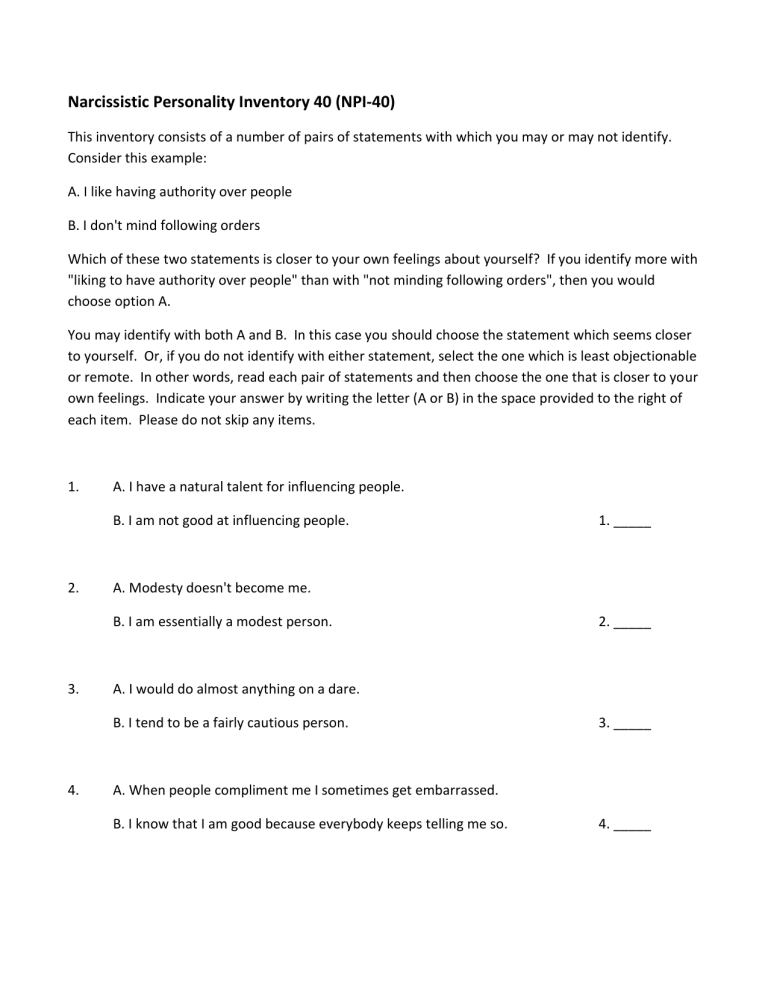 Narcissistic Personality Inventory 40 - NPI-40