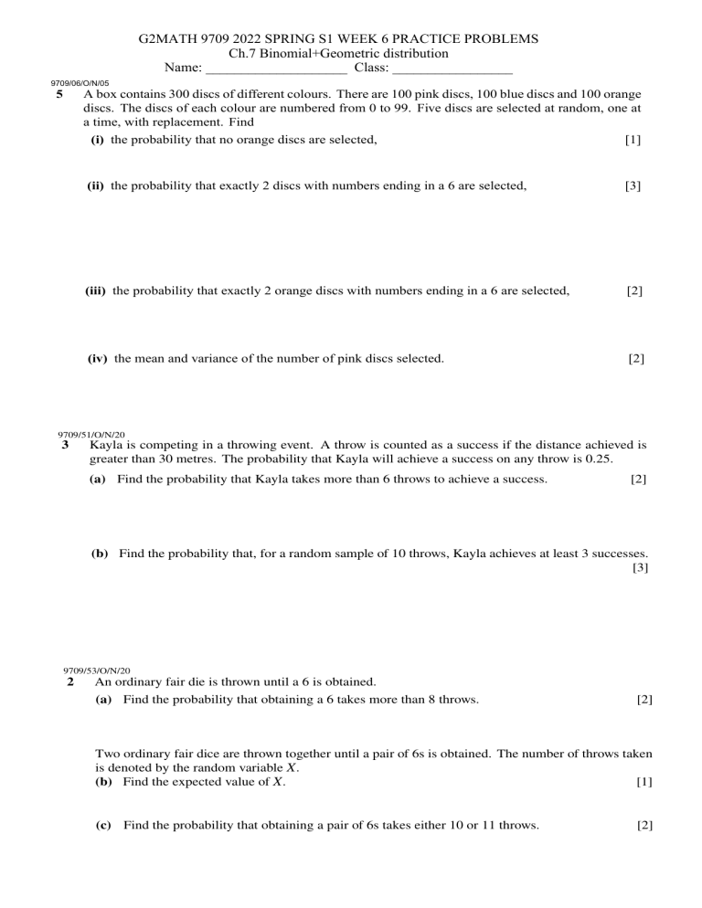Binomial & Geometric Distribution Practice Problems