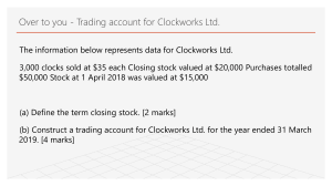 Clockworks Ltd. Trading Account Worksheet