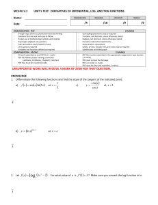Calculus Test: Derivatives of Exponential, Log, Trig Functions
