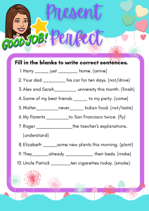 Present Perfect Tense Worksheet: Fill in the Blanks