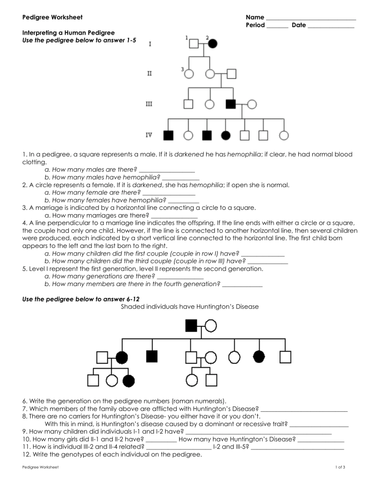 Pedigree Worksheet