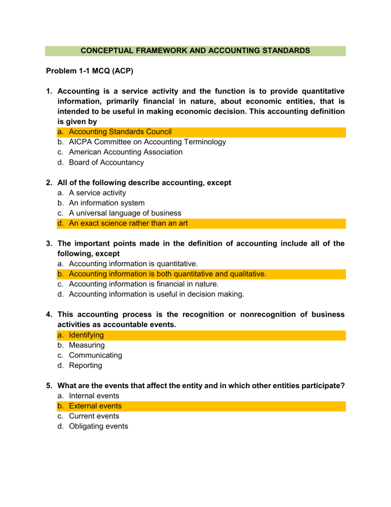 CFAS Chapter 1 Problem 1-1 Answers