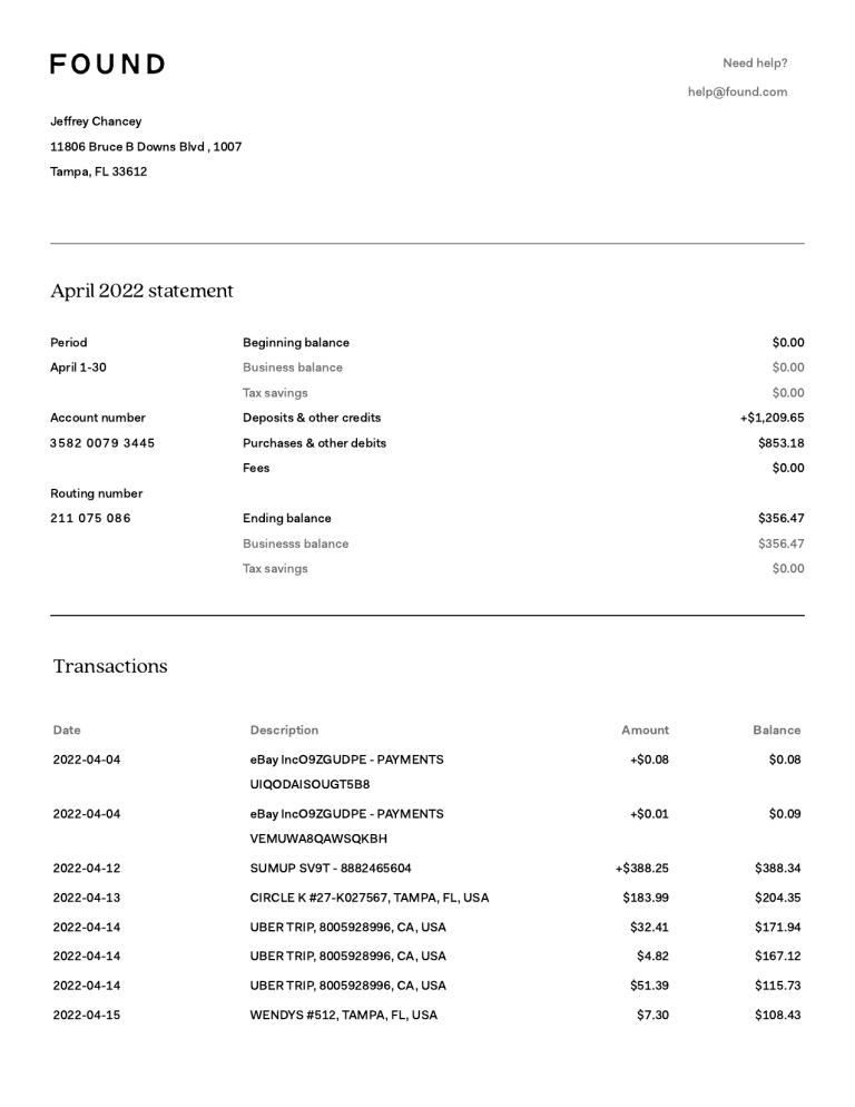 bank statement 4 2022