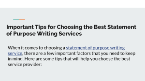 Important Tips for Choosing the Best Statement of Purpose Writing Services