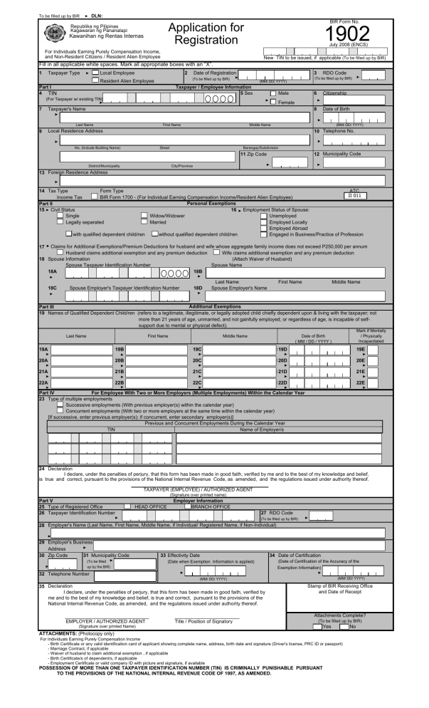 Bir form 1902