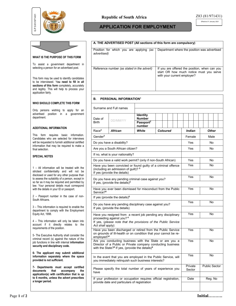 Approved New Z83 Form Gazetted 6 Nov 2020