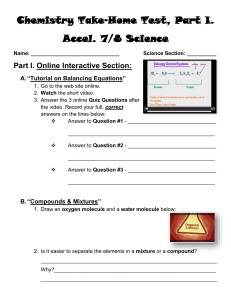 Chemistry Take-Home Test: Balancing Equations & Mixtures