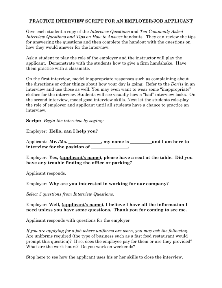 Interview Practice Script for Students