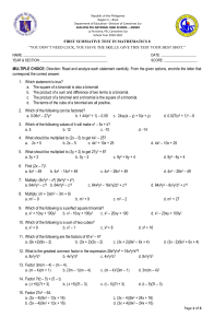 Mathematics 8 Summative Test: Factoring & Algebraic Expressions