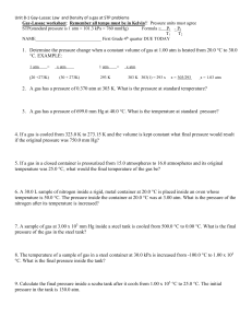 Gay-Lussac Law & Gas Density Worksheet