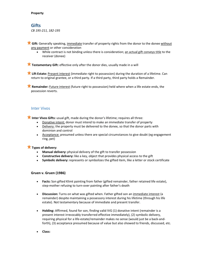 Property Gifts Summary