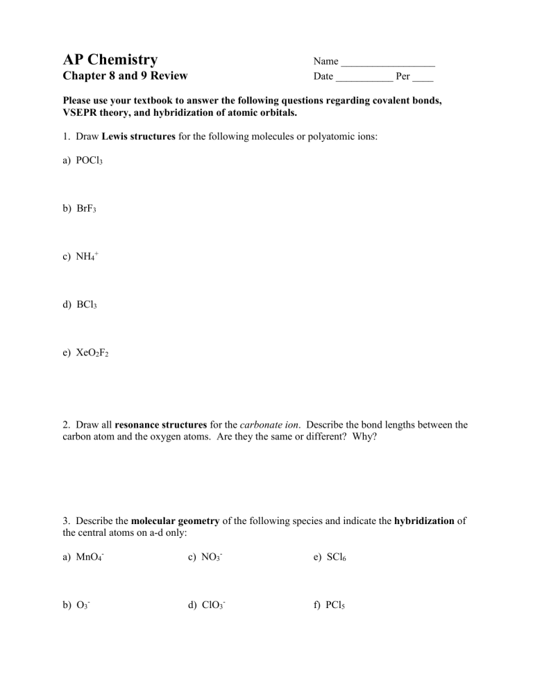 AP Chemistry Molecular Geometry