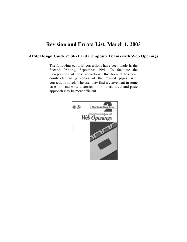AISC Design Guide 2 - Errata - Steel And Composite Beams With Web Openings