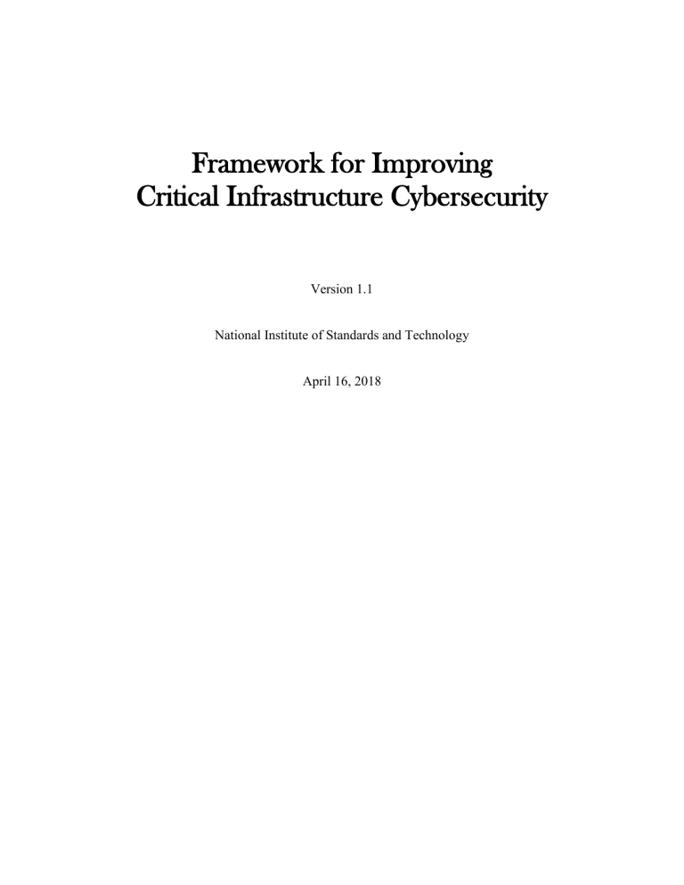 Cybersecurity Framework v1.1: Improving Critical Infrastructure