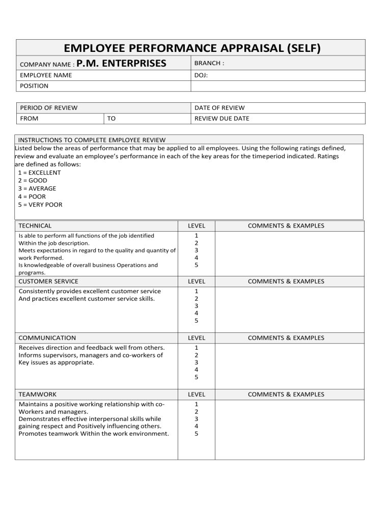 EMPLOYEE PERFORMANCE APPRAISAL