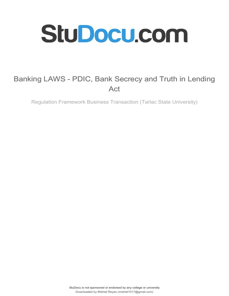 bankinglawspdicbanksecrecyandtruthinlendingact
