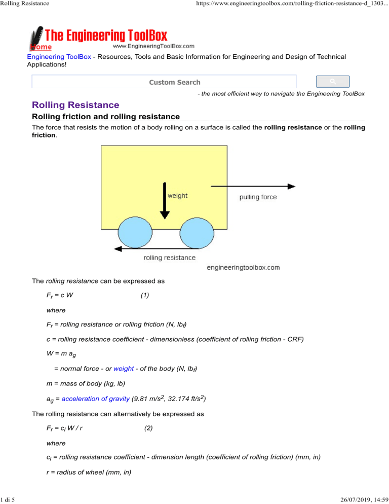 rolling friction and rolling resistence calculation methodology