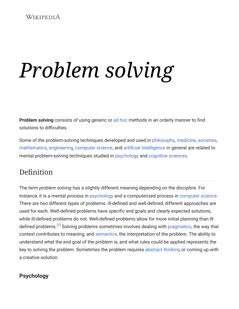 problem solving in wikipedia