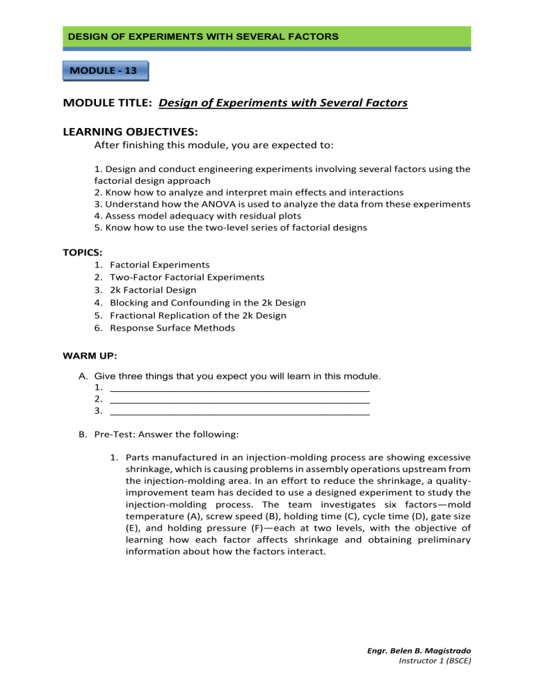 design of experiments with several factors