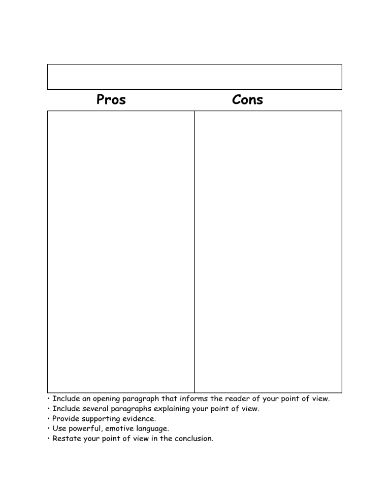 Share T chart persuasive arguments