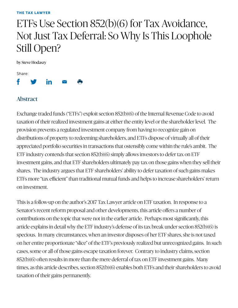 ETFs Use Section 852(b)(6) For Tax Avoidance, Not Just Tax Deferral So ...