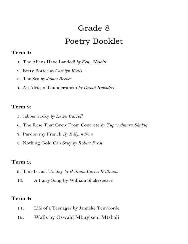 poetry assignments for 8th grade