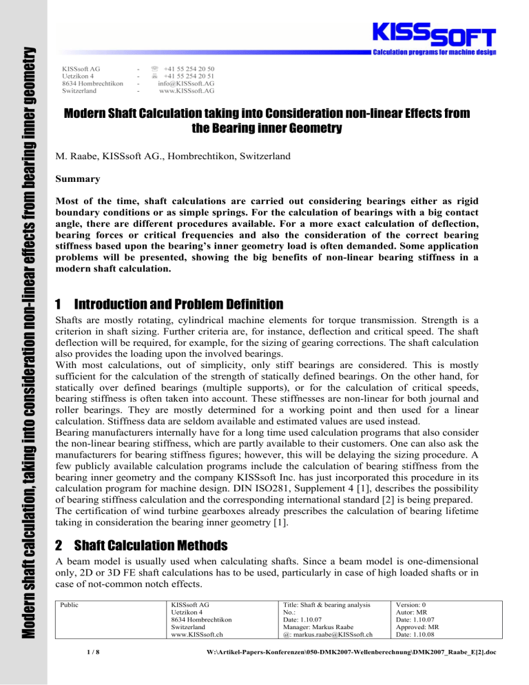 Shaft Calculation Effect Bearings Inner Geometry