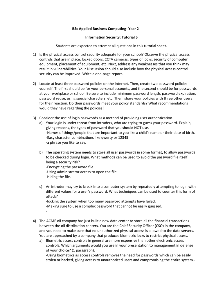 Tutorial 5 Access Control and authentication