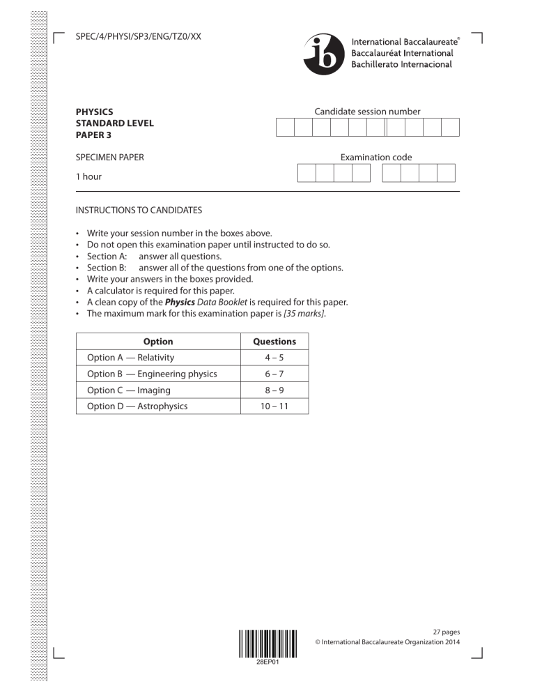 Sl Physics Sample Paper 3