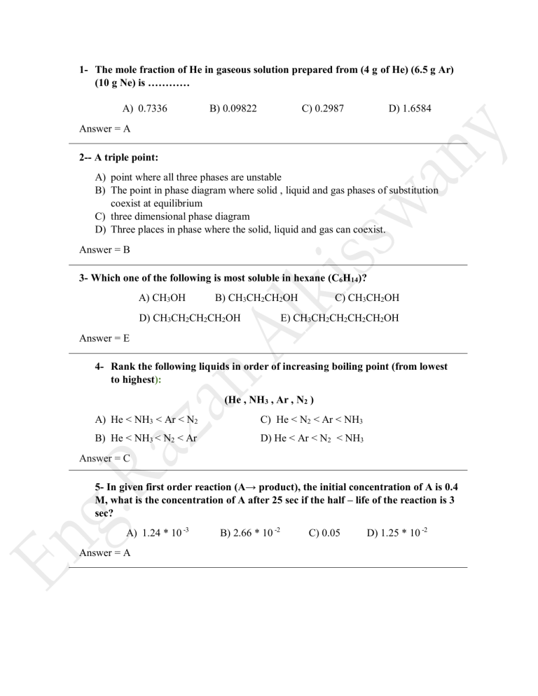 Chemistry 102-test Bank