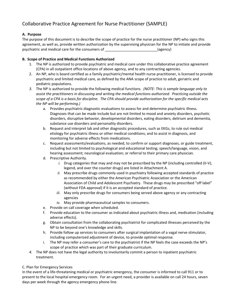 Collaborative Practice Agreement For Nurse Practitioner