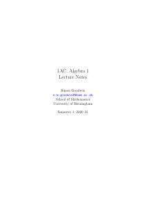 Algebra 1 Lecture Notes: Primes, Integers, Groups