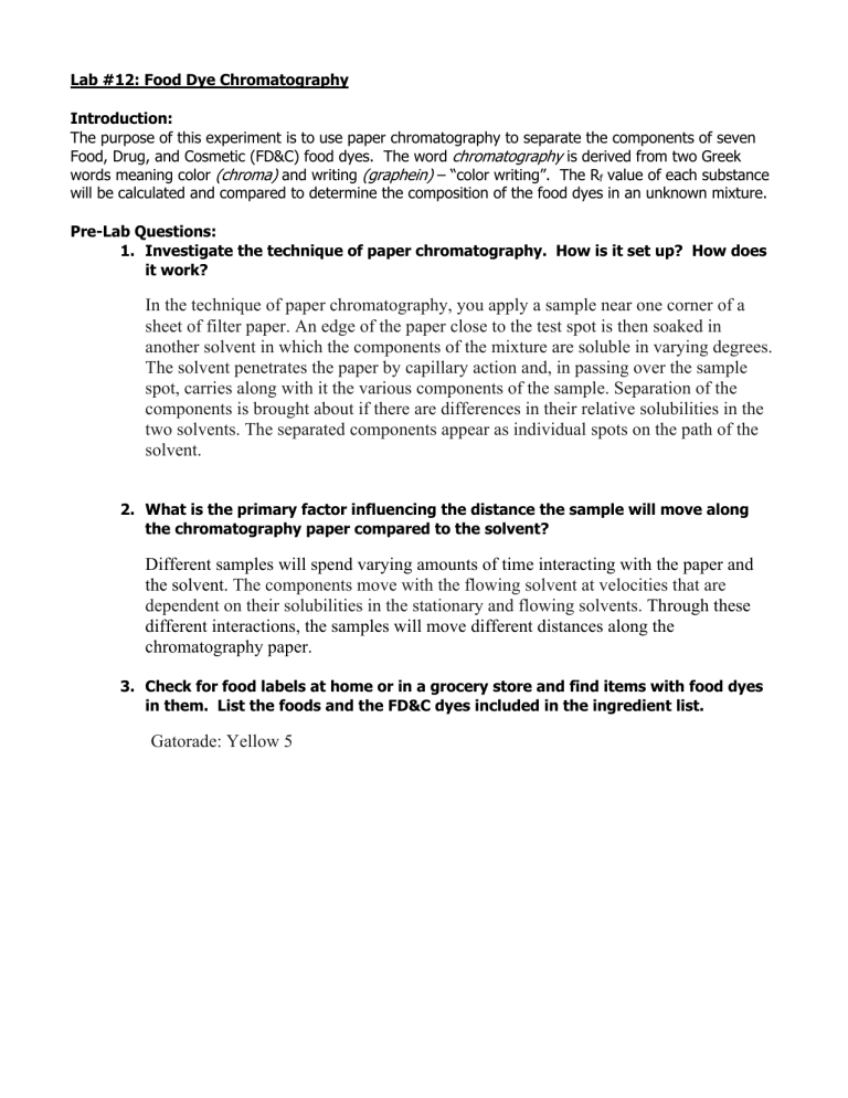 1114 Lab 12Food Dye Chromatography