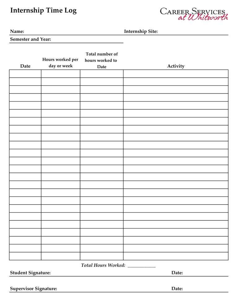 Internship Time Log Template