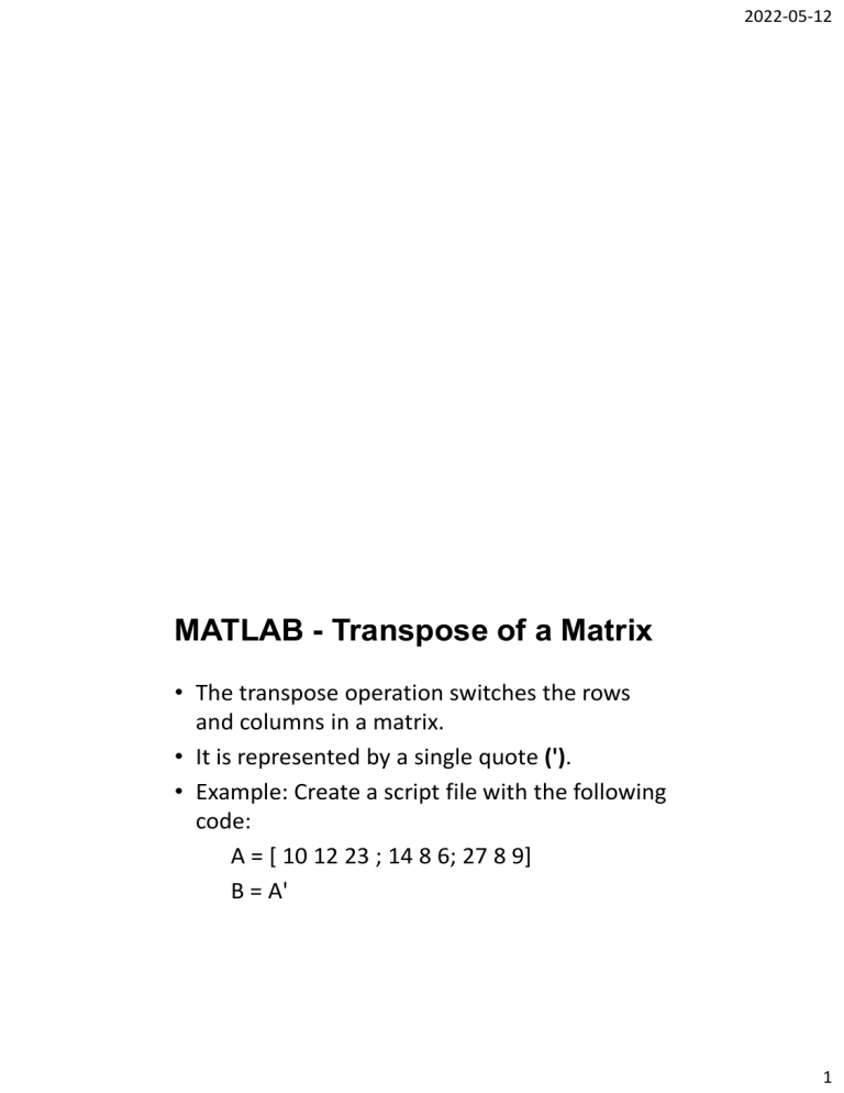 MATLAB Matrix Operations: Transpose, Multiply, Inverse, Sort
