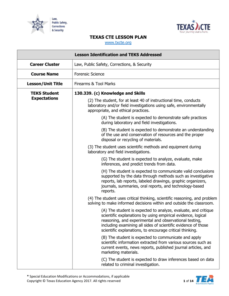 Lesson Plan Firearms and Tool Marks 0