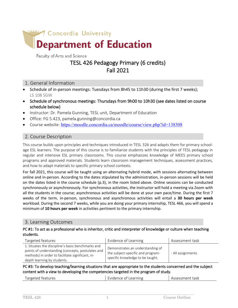 Course Outline TESL 426 Fall 2021 FINAL