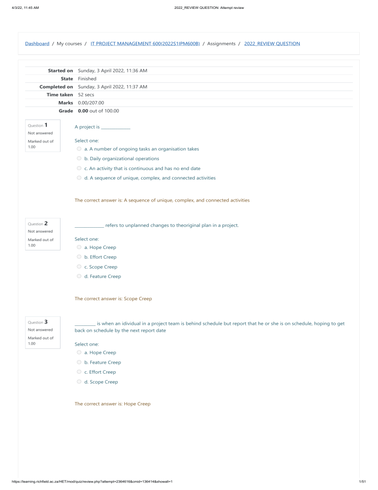 2022 REVIEW QUESTION Attempt review