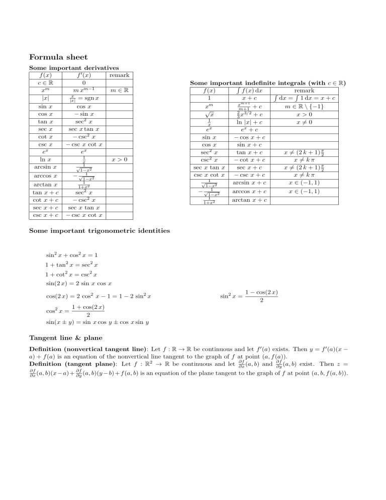cheatsheet calculus 2021