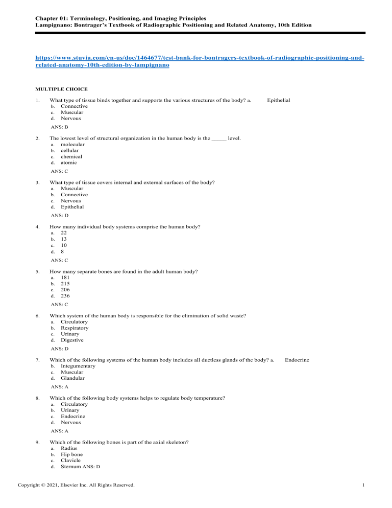 Test Bank For Bontragers Textbook Of Radiographic Positioning And ...