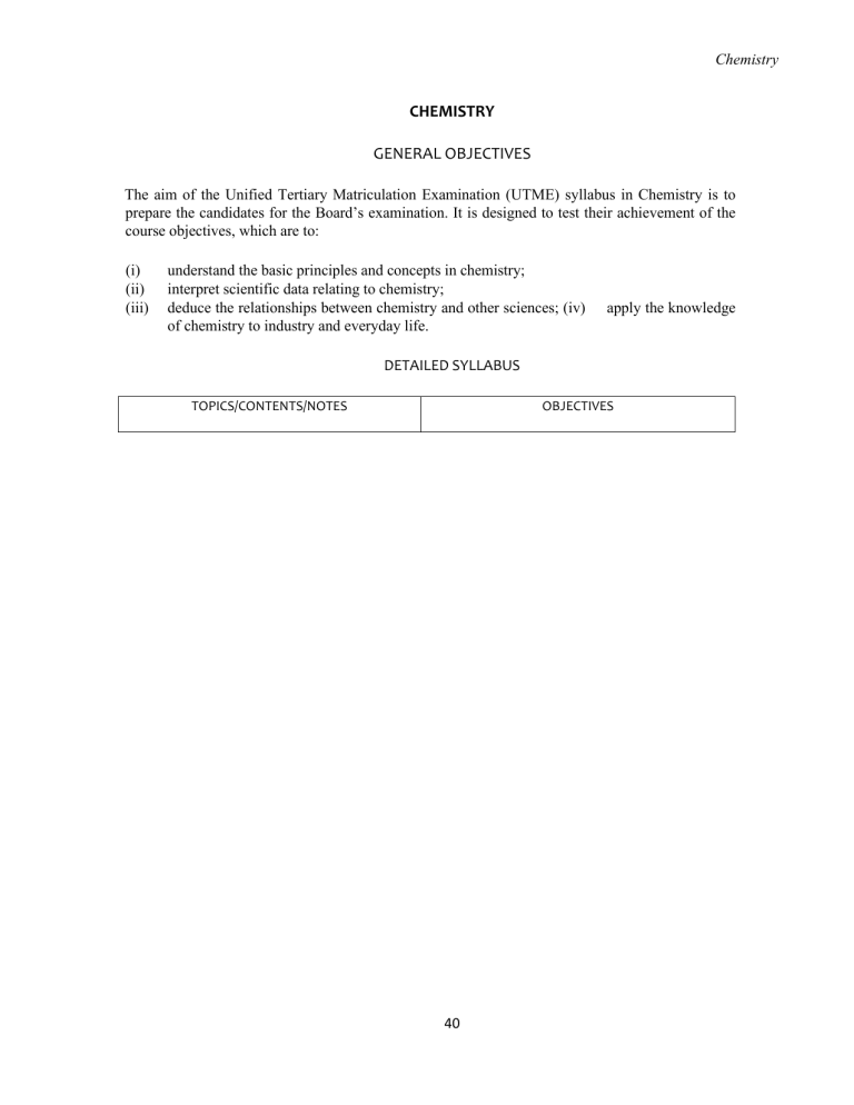 Jamb syllabus for chemistry