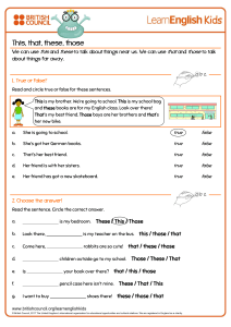 This, That, These, Those Worksheet for Kids