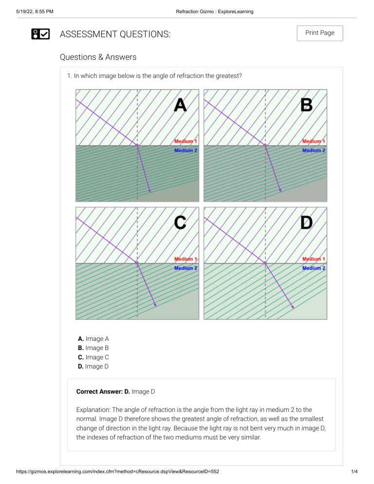 Refraction Gizmo ExploreLearning