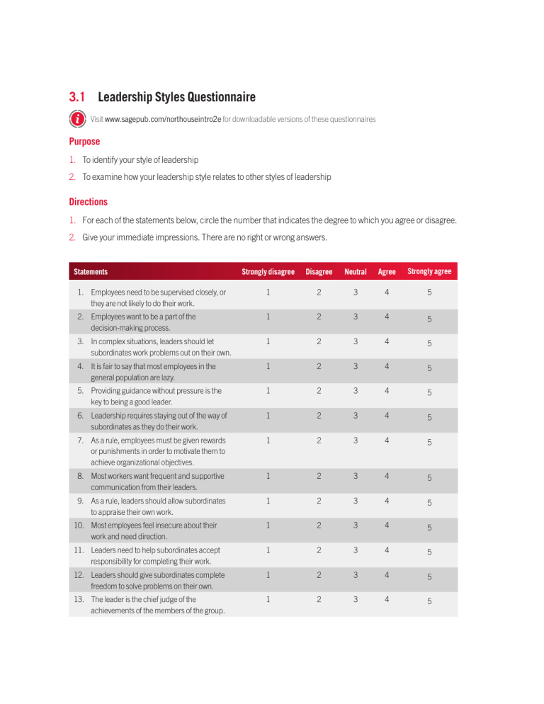 3 1 Leadership Styles Questionnaire Purp