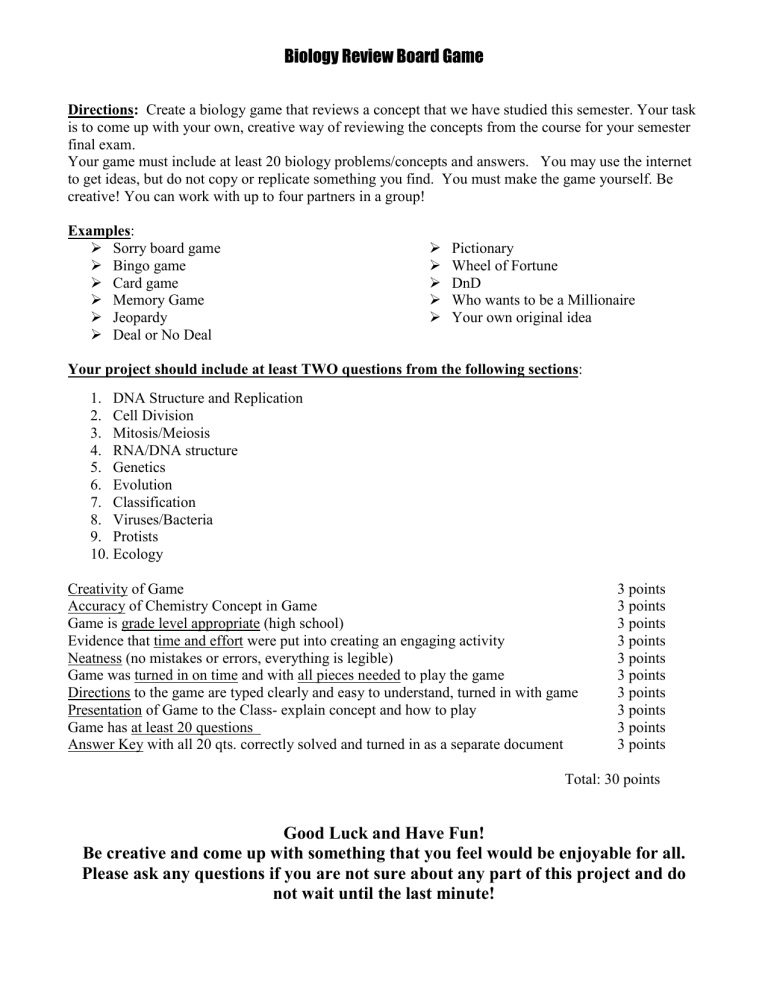 Create a Biology Board Game Review 2022