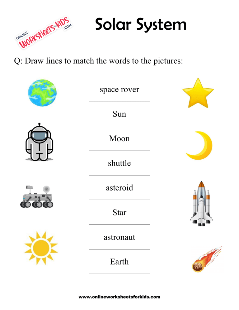 Solar System Worksheets for grade 1-1