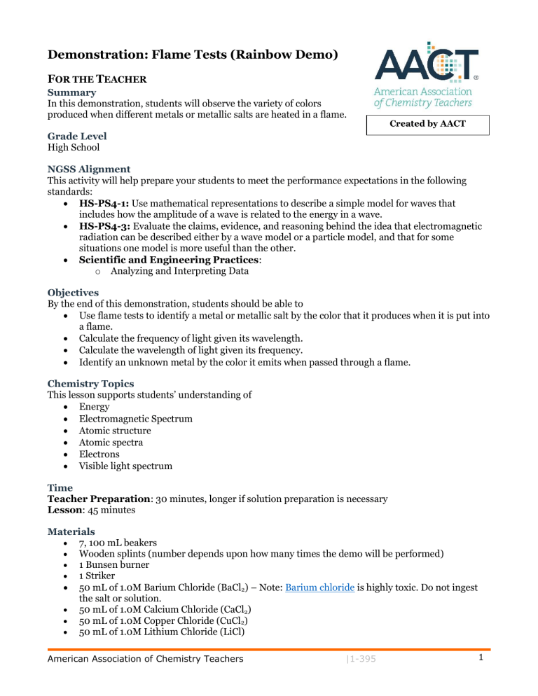 Chemistry 11 Flame Test Lab AACT